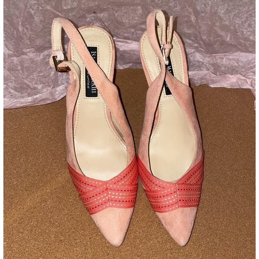 SALE!! Isaac Mizrahi Highline United Popstar pink suede ribbon slingbacks SAMPLE